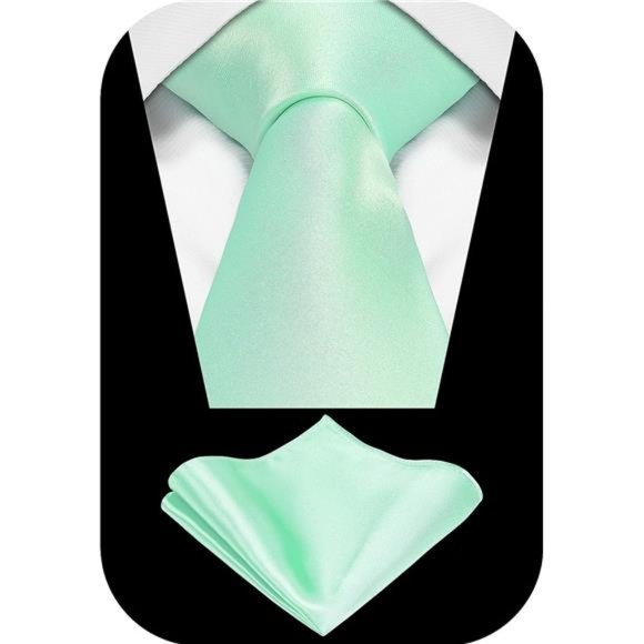 Solid Tie Mint Satin Color Formal Necktie and Pocket Square Sets in Gift Box - Picture 3 of 6